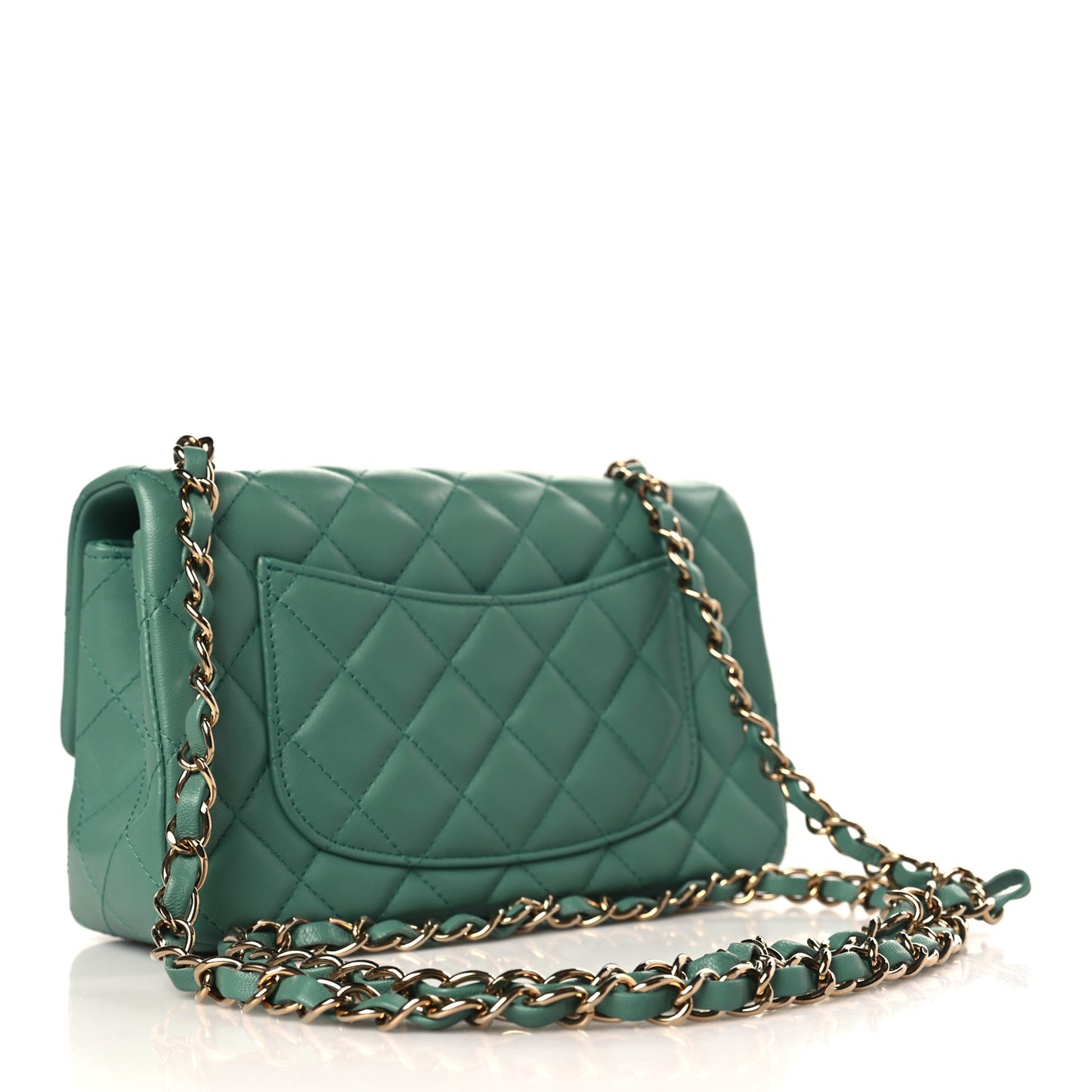 Lambskin Quilted Mini Rectangular Flap Dark Green