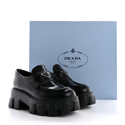 Prada Spazzolato Rois Metal Triangle Logo Monolith 55mm Loafers 36 Black 12 of 12
