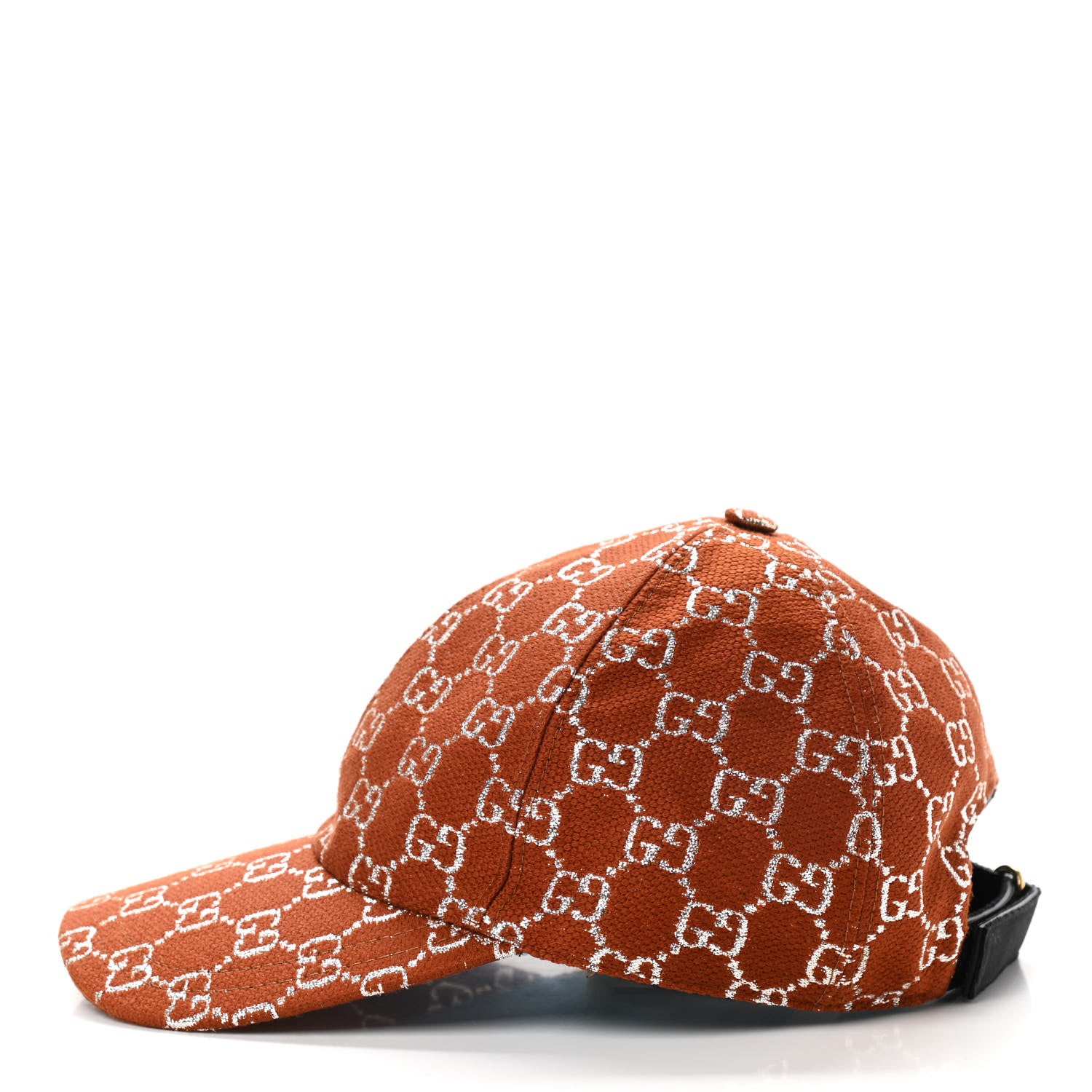 Gucci Canvas Lame GG Monogram Rush Baseball Hat M Burnt Orange Silver 4 of 9