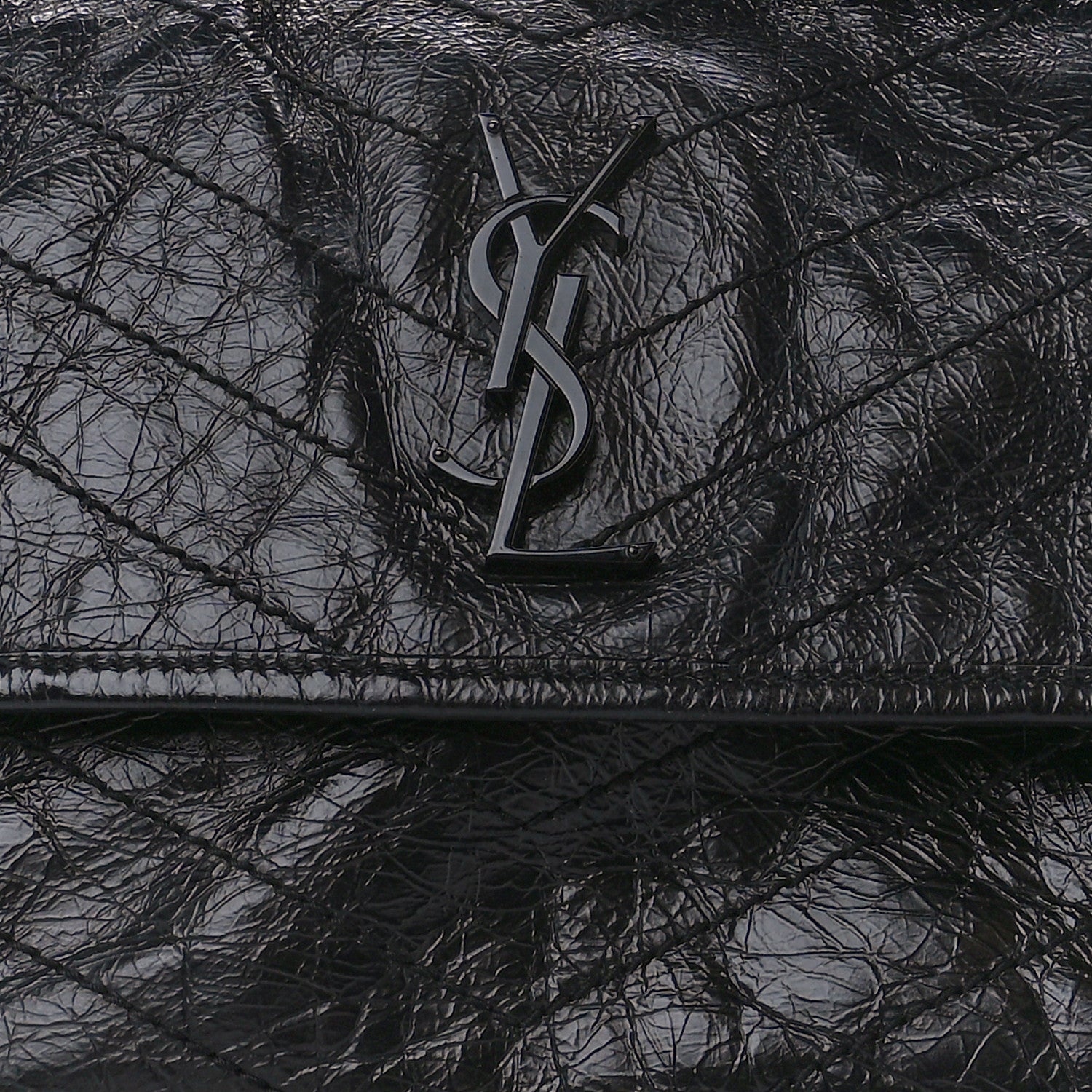 Saint Laurent Crinkled Calfskin Matelasse Monogram Medium Niki Chain Satchel Black 9 of 11
