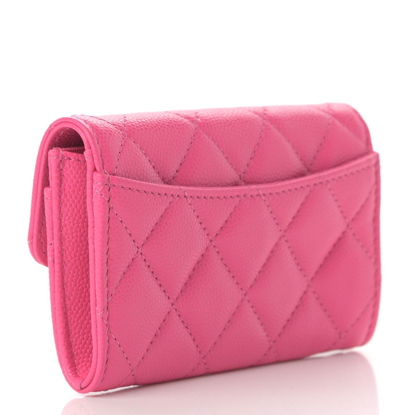 Caviar Quilted Flap Card Holder Wallet Pink