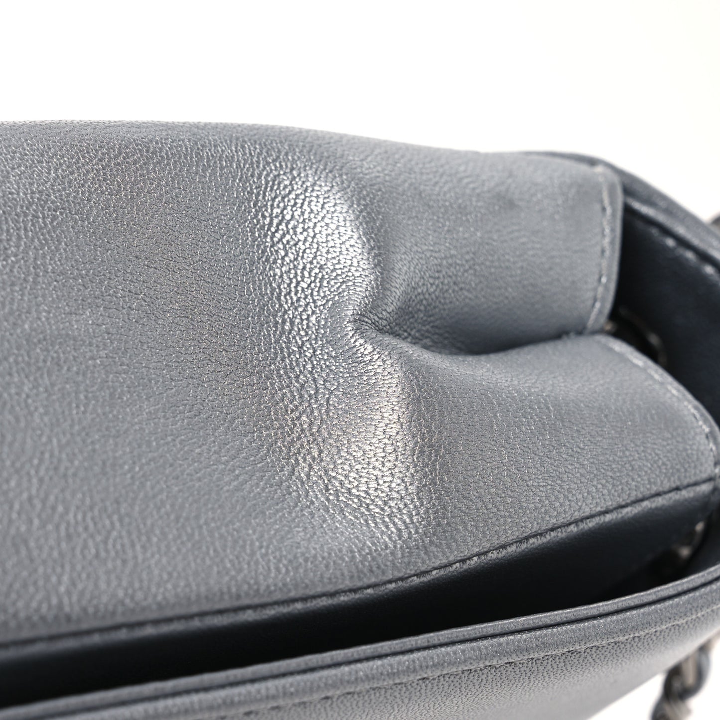 Metallic Sheepskin Chevron Quilted Medium Vintage Mademoiselle Flap Silver