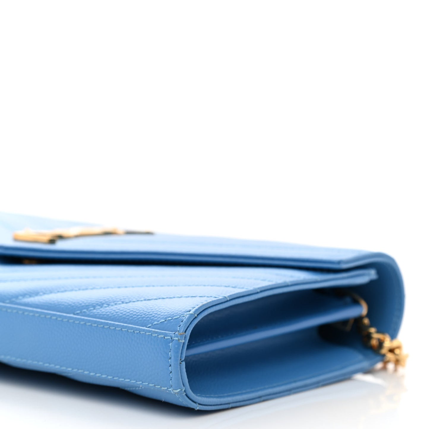 Grain De Poudre Matelasse Chevron Monogram Chain Wallet Blue Clair