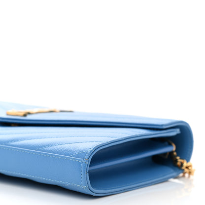 Saint Laurent Grain De Poudre Matelasse Chevron Monogram Chain Wallet Blue Clair 8 of 8