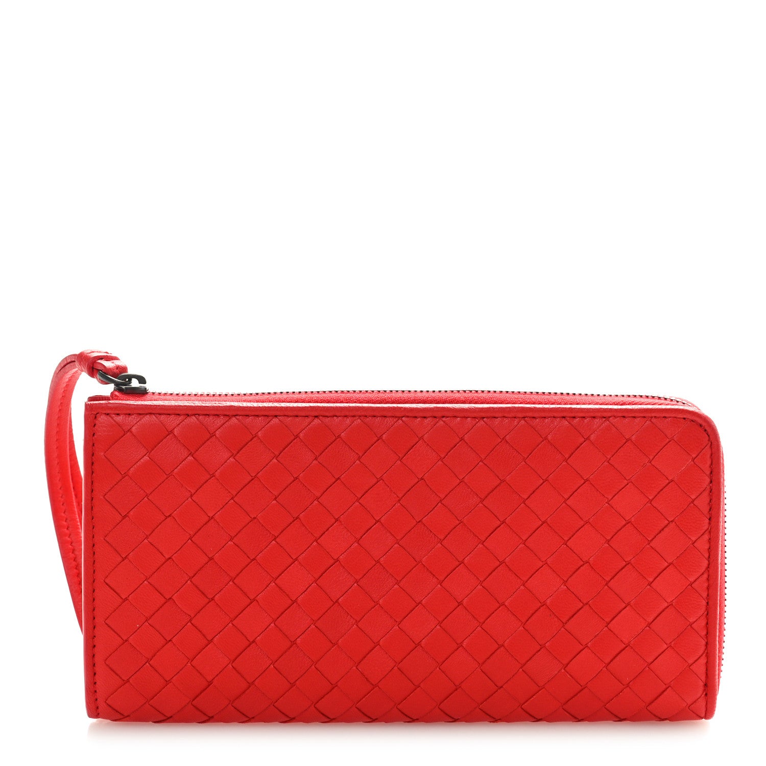 Bottega Veneta Nappa Intrecciato Wristlet Zip Wallet Red 1 of 12