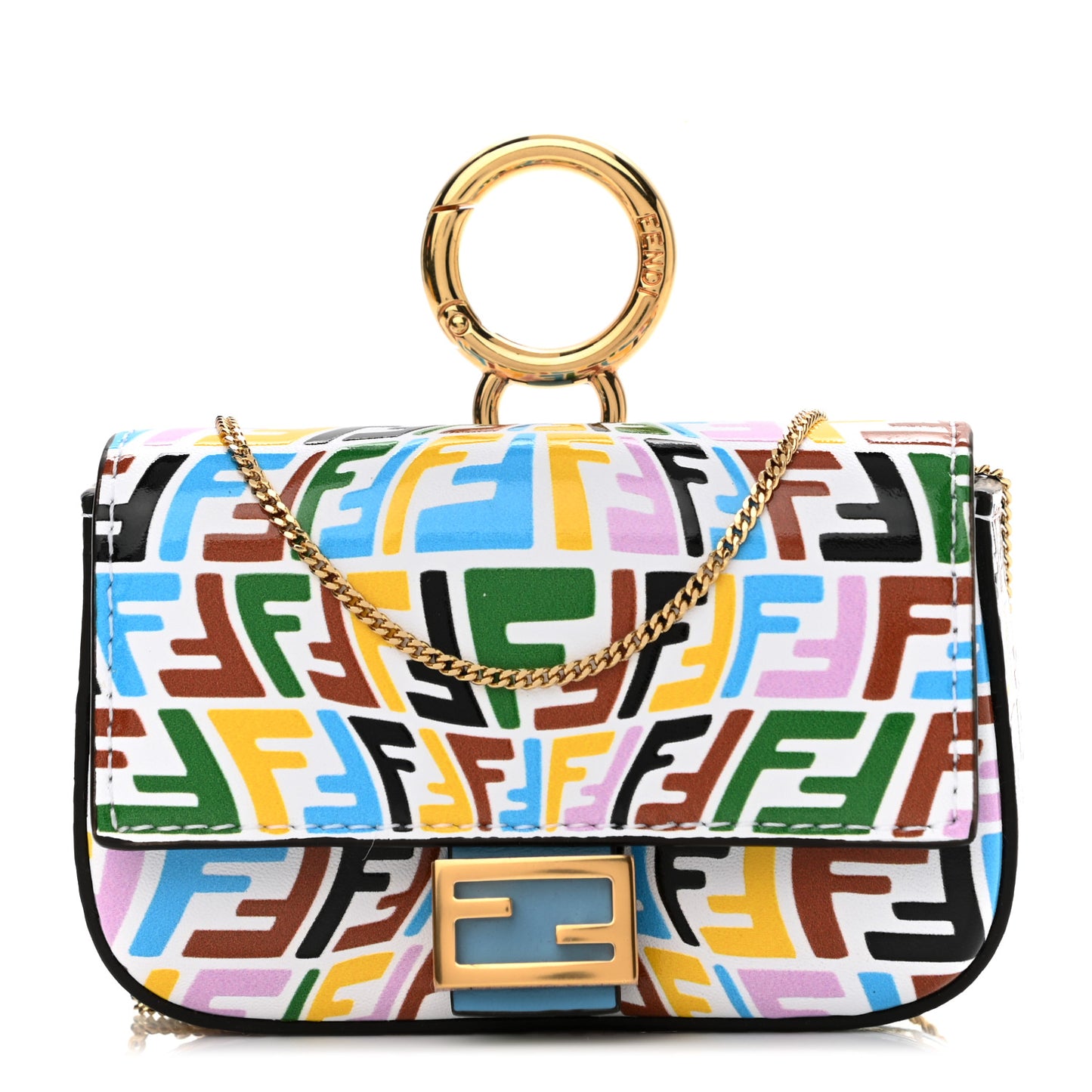 X SARAH COLEMAN Vitello Liberty Ceylon Micro FF Fish Eye Embossed Nano Baguette Charm Multicolor Cyber Blue