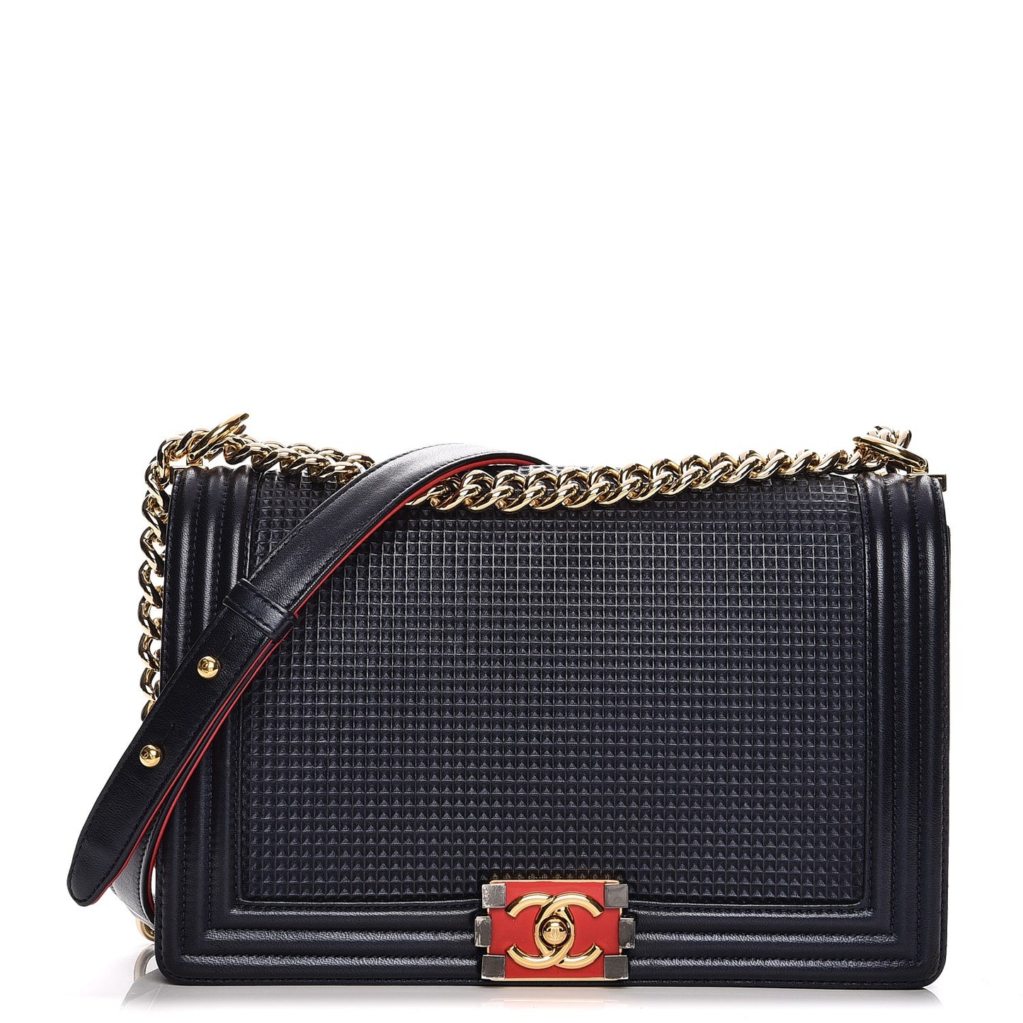 Lambskin Embossed New Medium Boy Cube Flap Navy