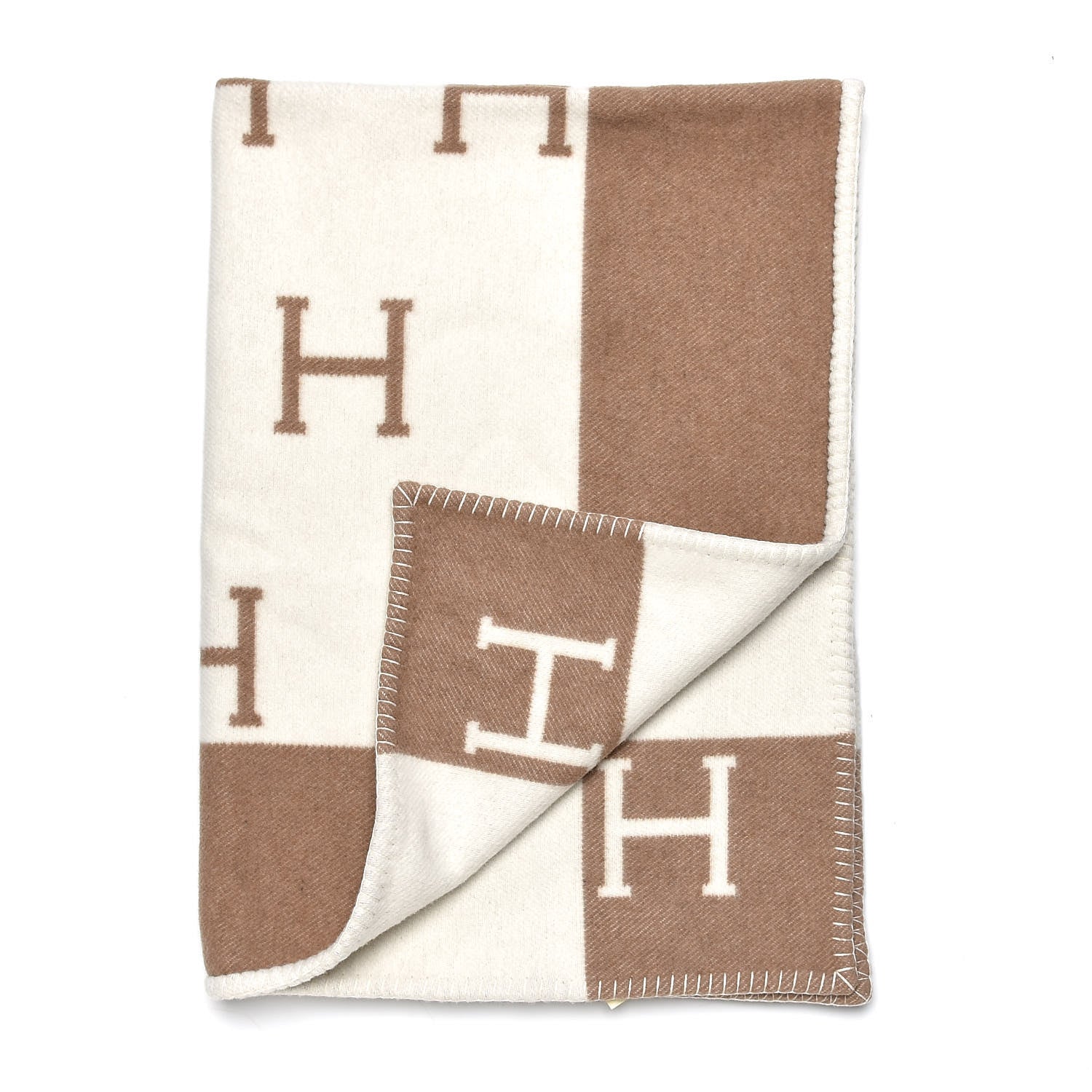 Hermes Wool Cashmere Avalon Baby Blanket Noisette Moyen White 3 of 4