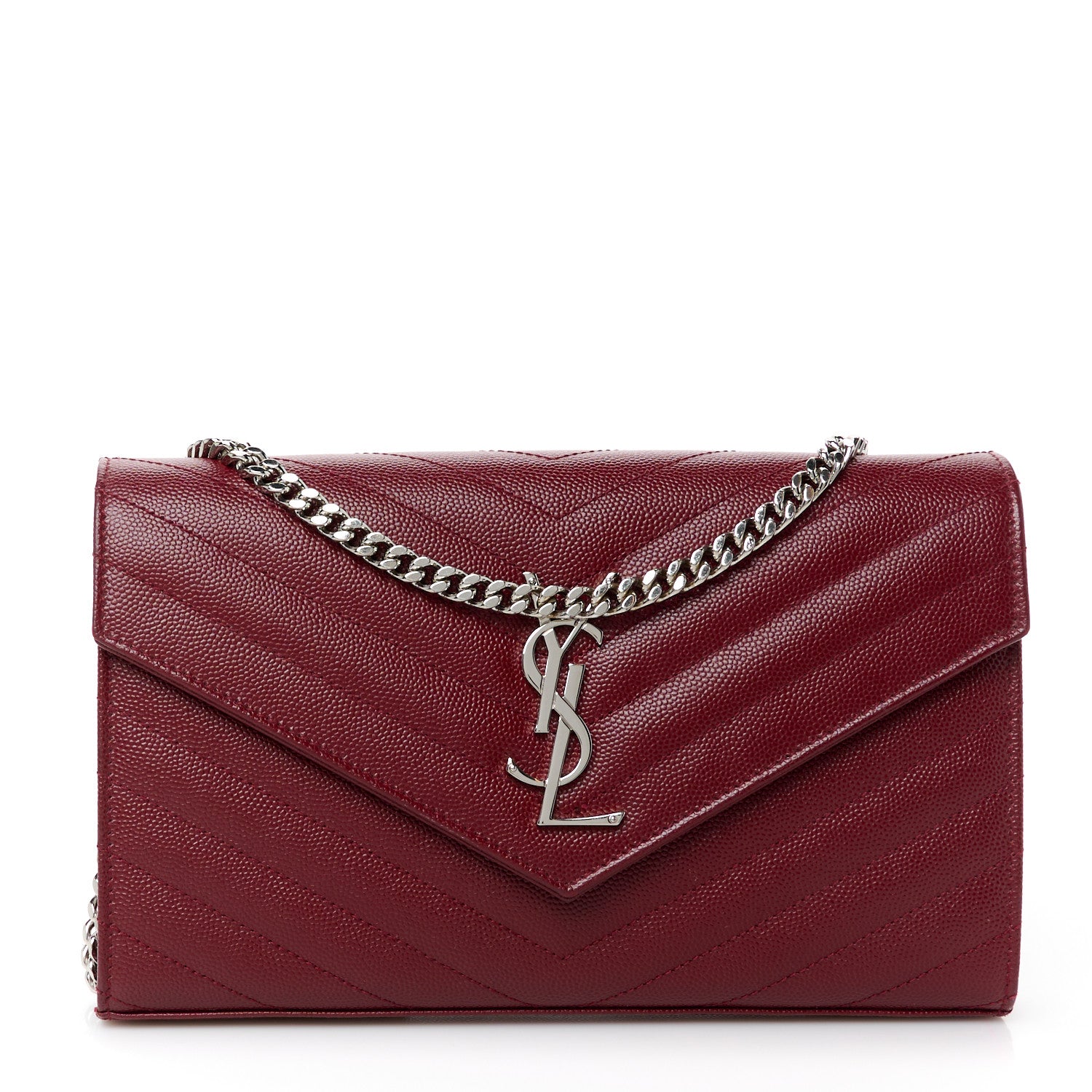 Saint Laurent Grain De Poudre Matelasse Chevron Monogram Chain Wallet Palissandre 1 of 11