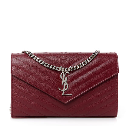 Saint Laurent Grain De Poudre Matelasse Chevron Monogram Chain Wallet Palissandre 1 of 11