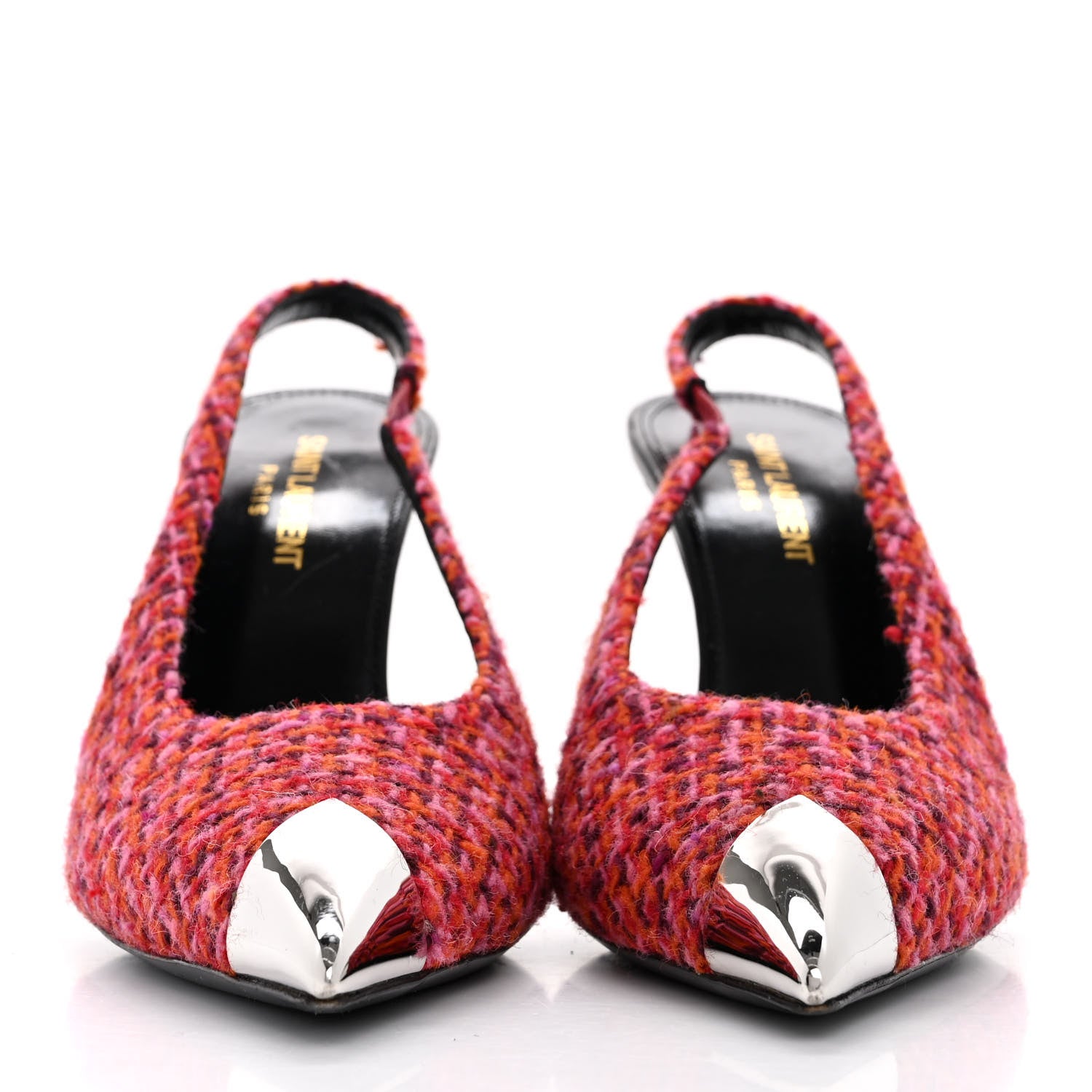 Saint Laurent Tweed Cap Toe Vesper Slingback Pumps 37 Pink 3 of 13