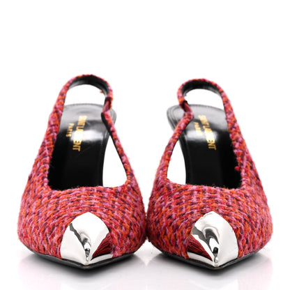 Saint Laurent Tweed Cap Toe Vesper Slingback Pumps 37 Pink 3 of 13