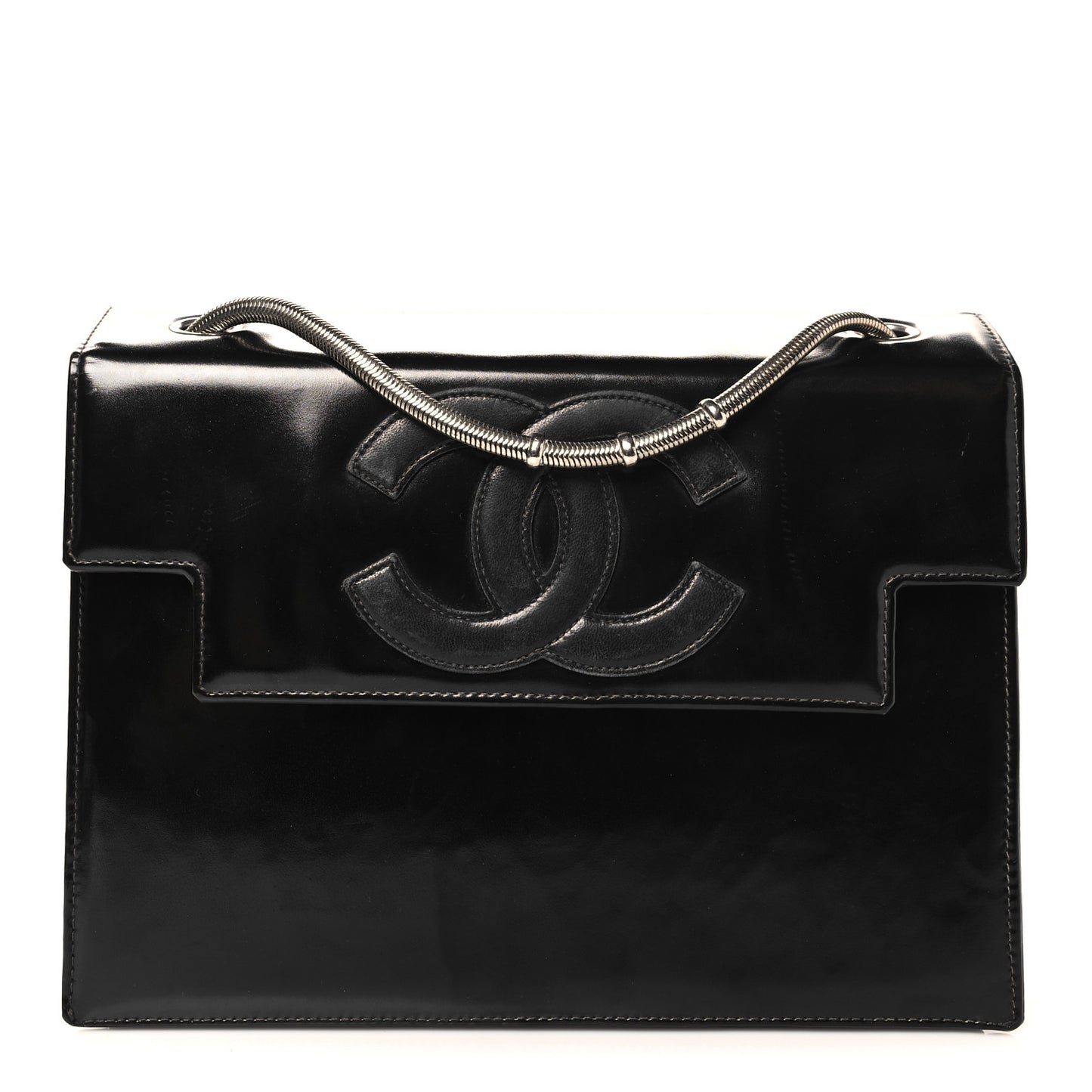 Lambskin Patent CC Snake Chain Flap Bag Black