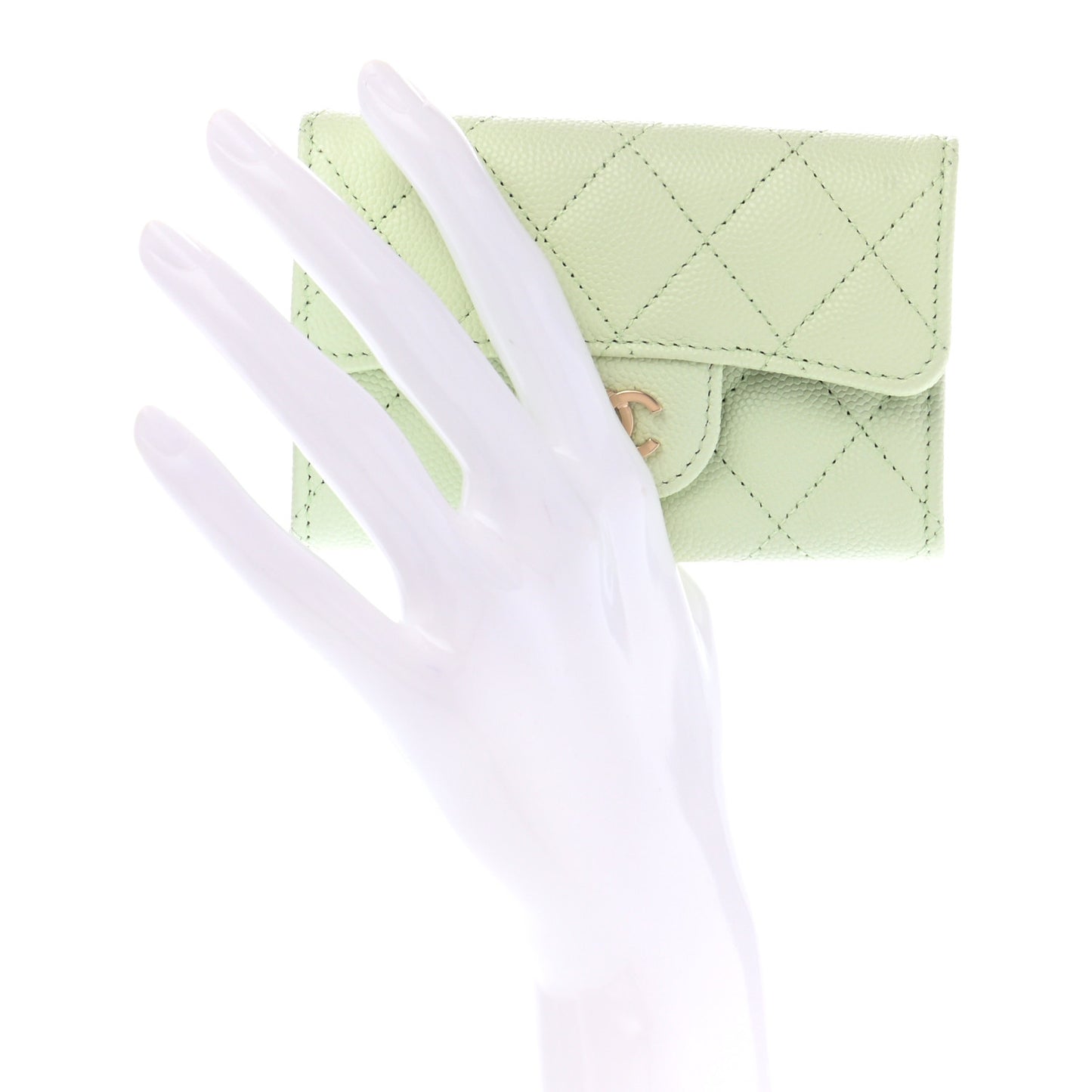 Caviar Quilted Flap Card Holder Wallet Light Green