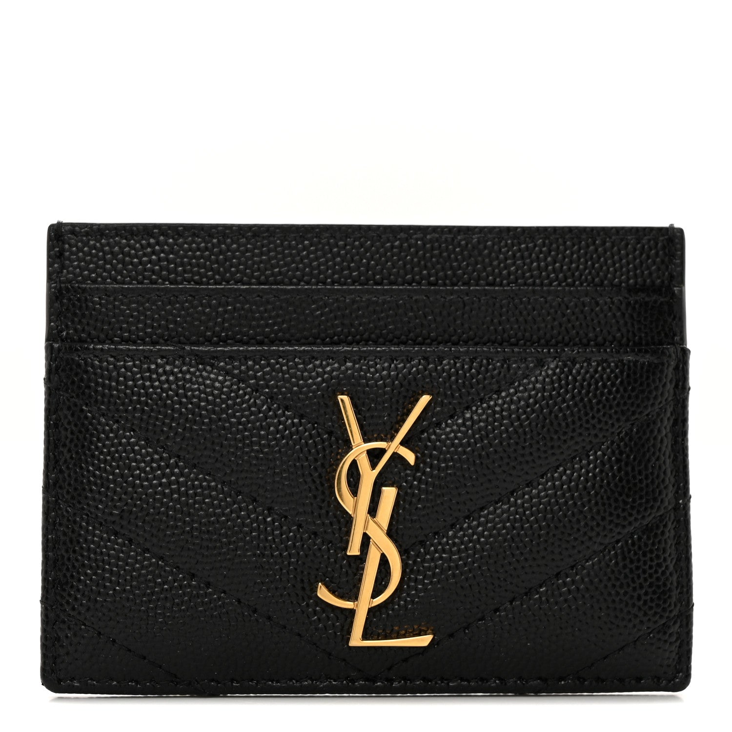 Saint Laurent Grain De Poudre Matelasse Chevron Monogram Credit Card Case Black 1 of 12