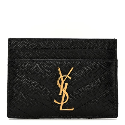 Saint Laurent Grain De Poudre Matelasse Chevron Monogram Credit Card Case Black 1 of 12