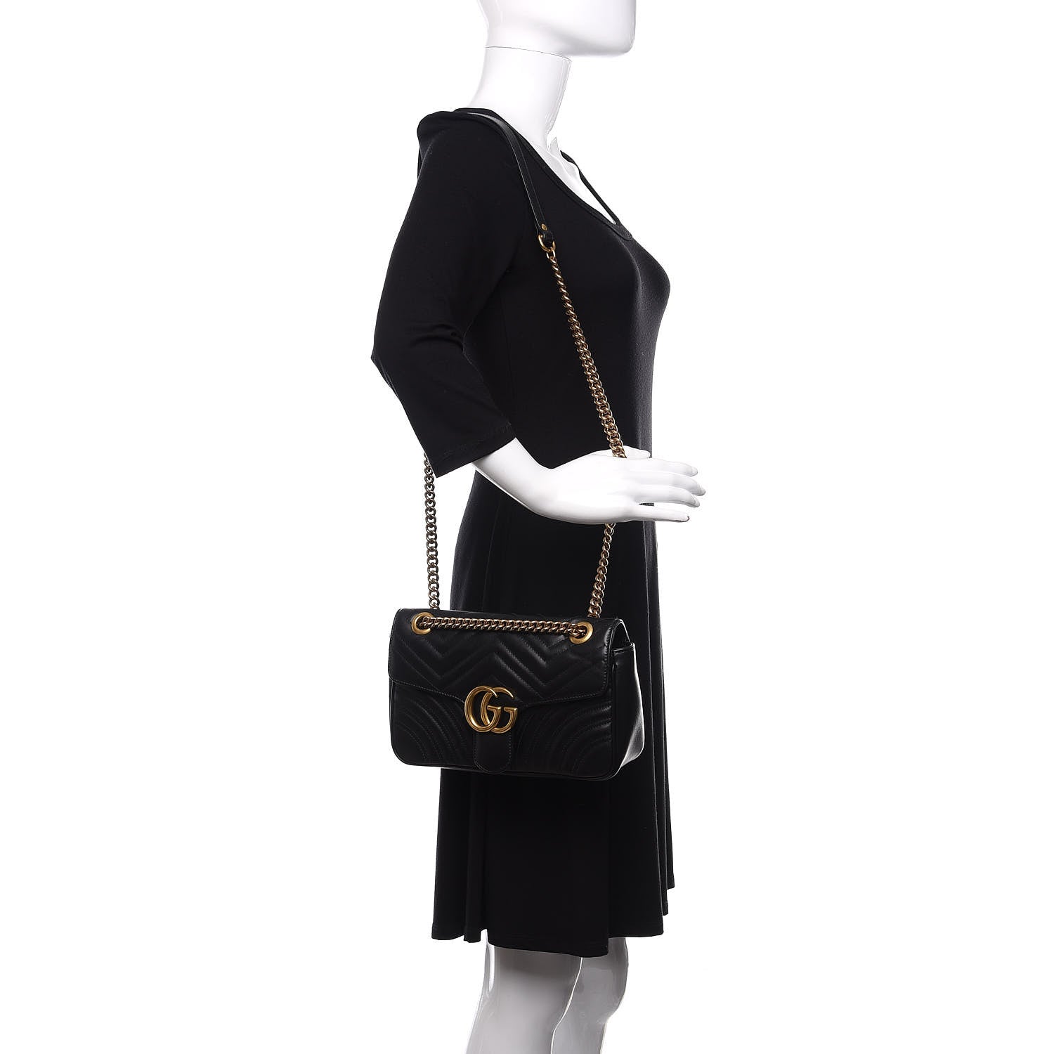Gucci Calfskin Matelasse Small GG Marmont Shoulder Bag Black 2 of 12