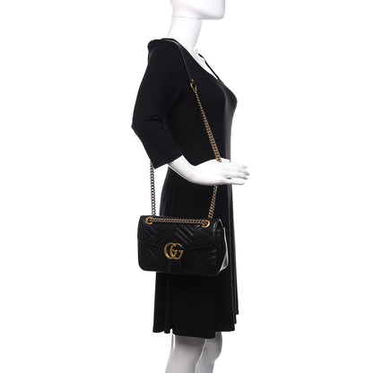 Gucci Calfskin Matelasse Small GG Marmont Shoulder Bag Black 2 of 12