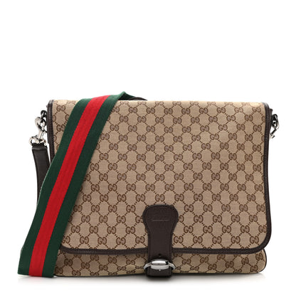 Gucci Monogram Web Single Buckle Flap Messenger Bag Beige Dark Brown 1 of 8