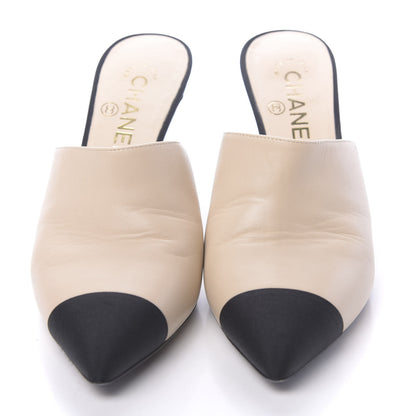 Chanel Lambskin Grosgrain Cap Toe Pearl Mule 38.5 Beige Black 3 of 11