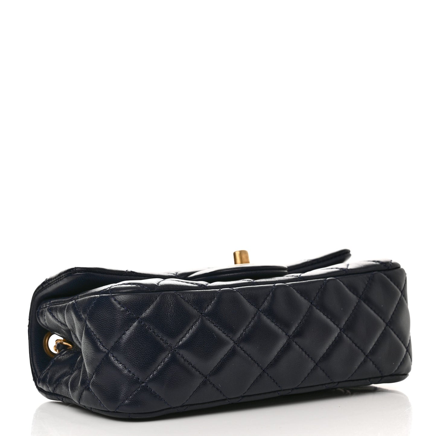 Lambskin Quilted Mini Pearl Crush Rectangular Flap Navy Blue