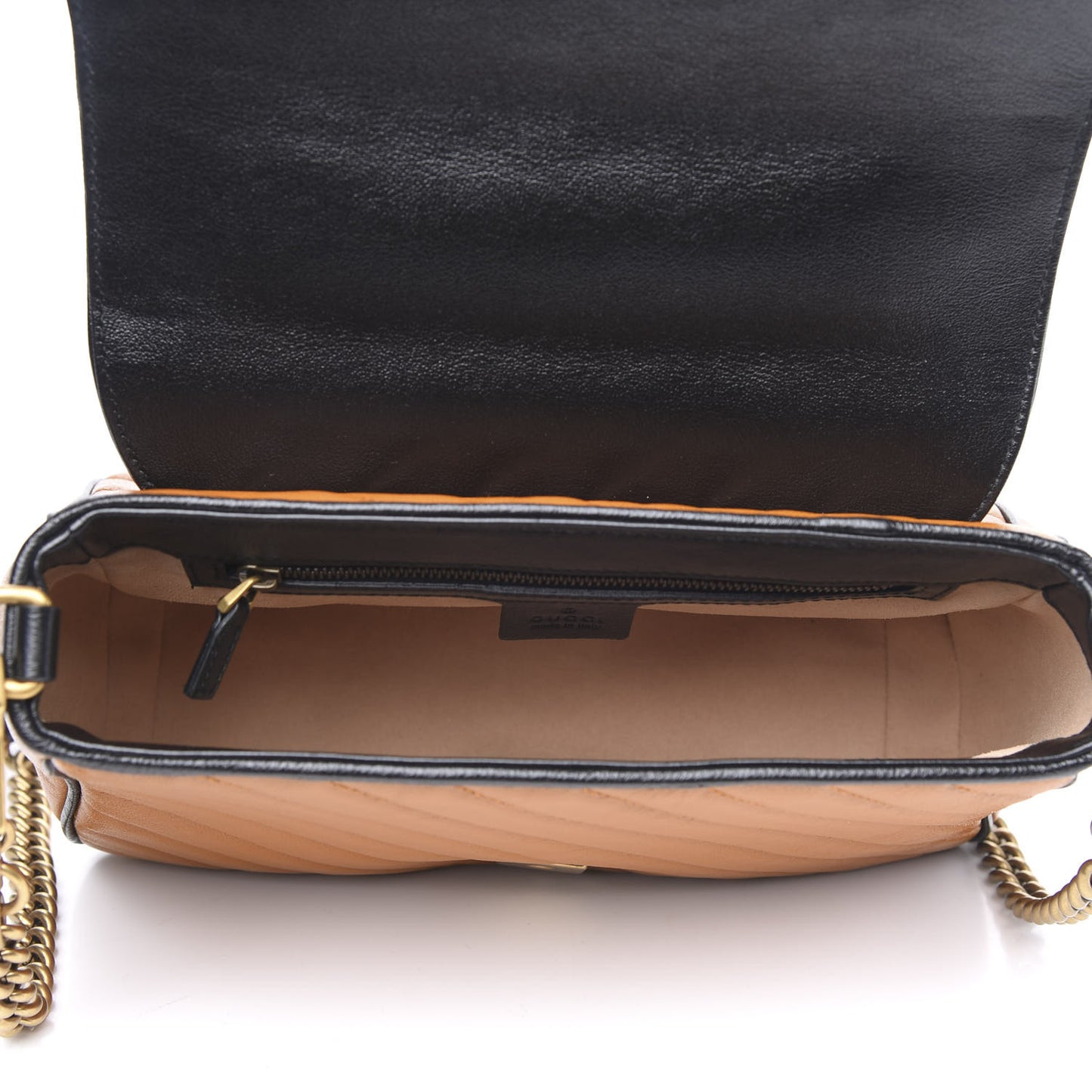 Azalea Calfskin Matelasse Diagonal Small Torchon GG Marmont Top Handle Shoulder Bag Cognac Black