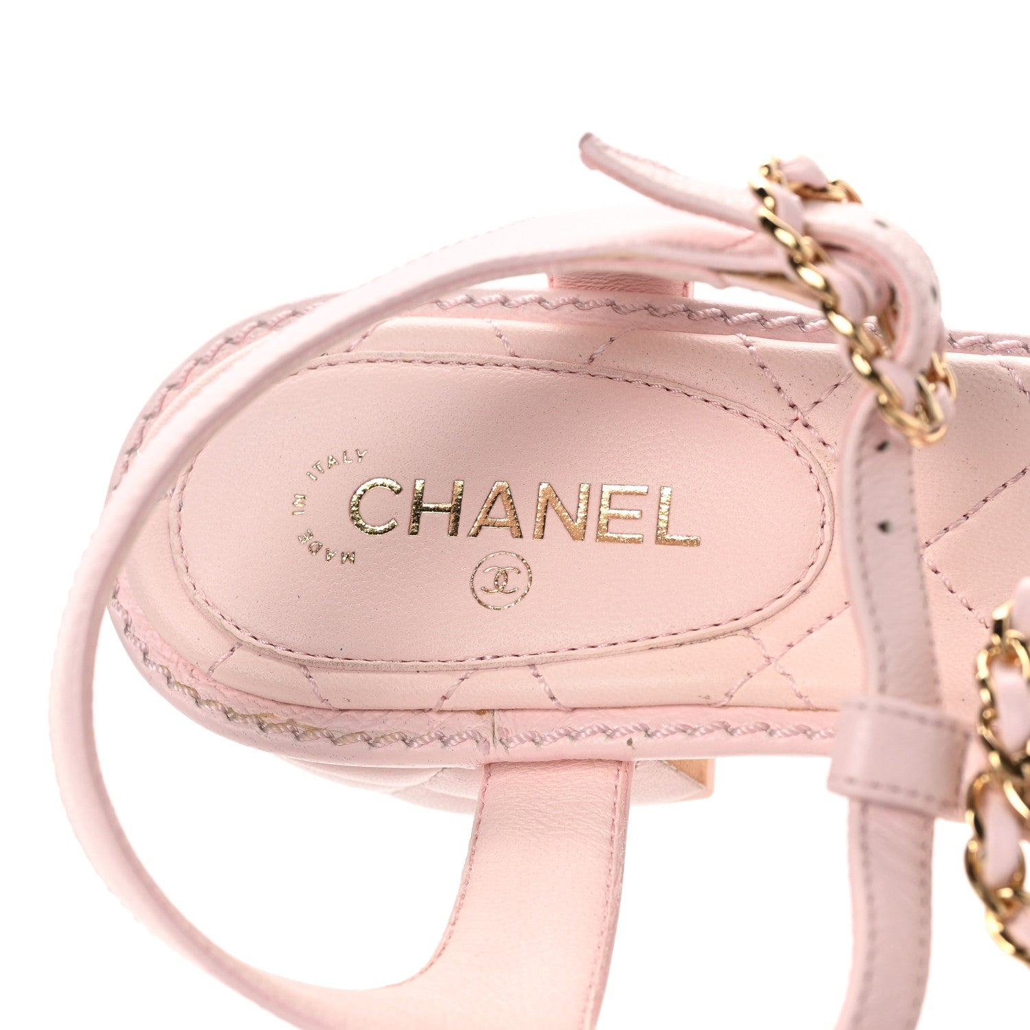 Chanel Lambskin Chain CC Logo Thong Sandals 37 Light Pink 7 of 8