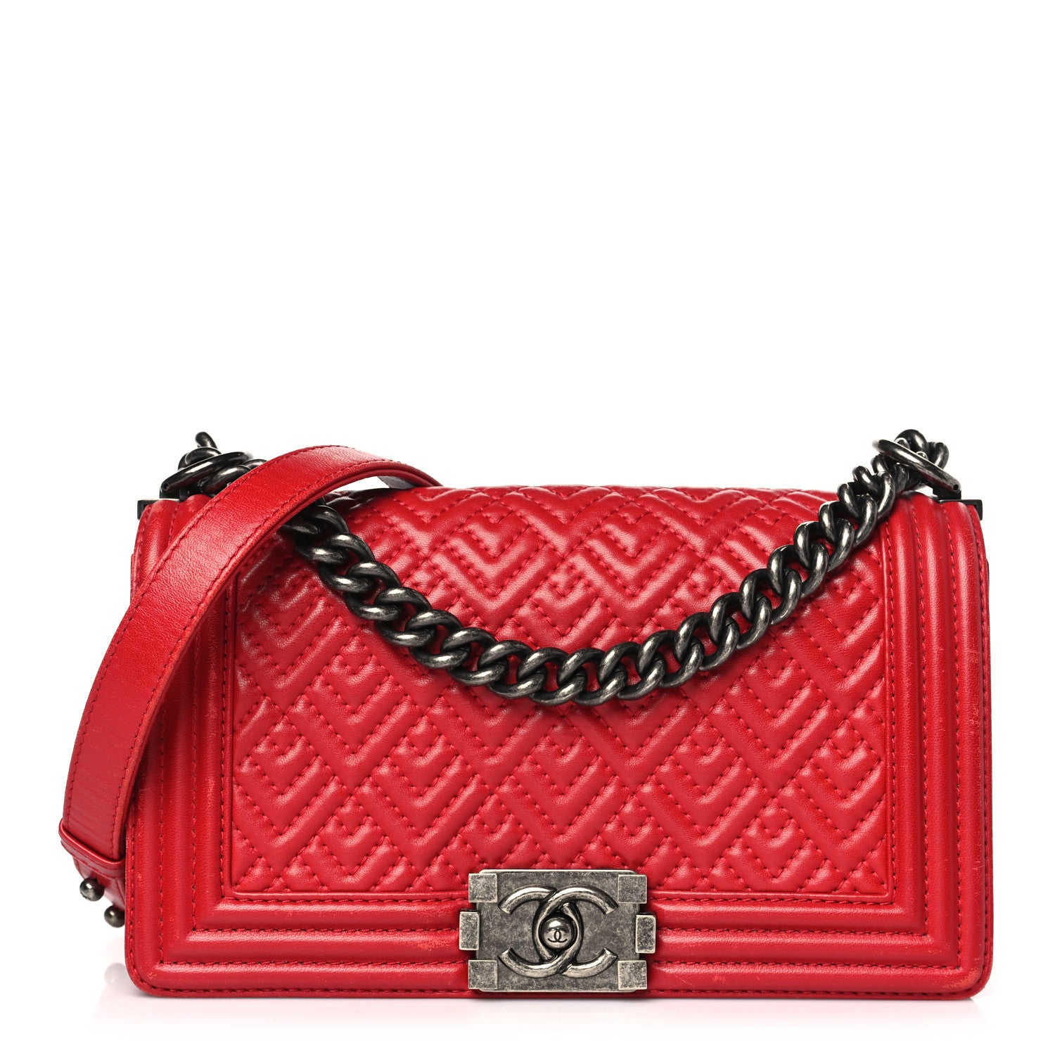 Chanel Lambskin Geometric Chevron Quilted Medium Boy Flap Red 1 of 13