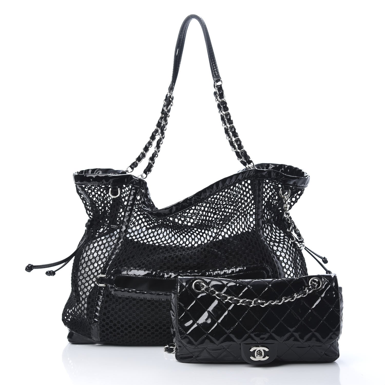 Chanel Patent Net Large La Madrague Tote Black 3 of 15