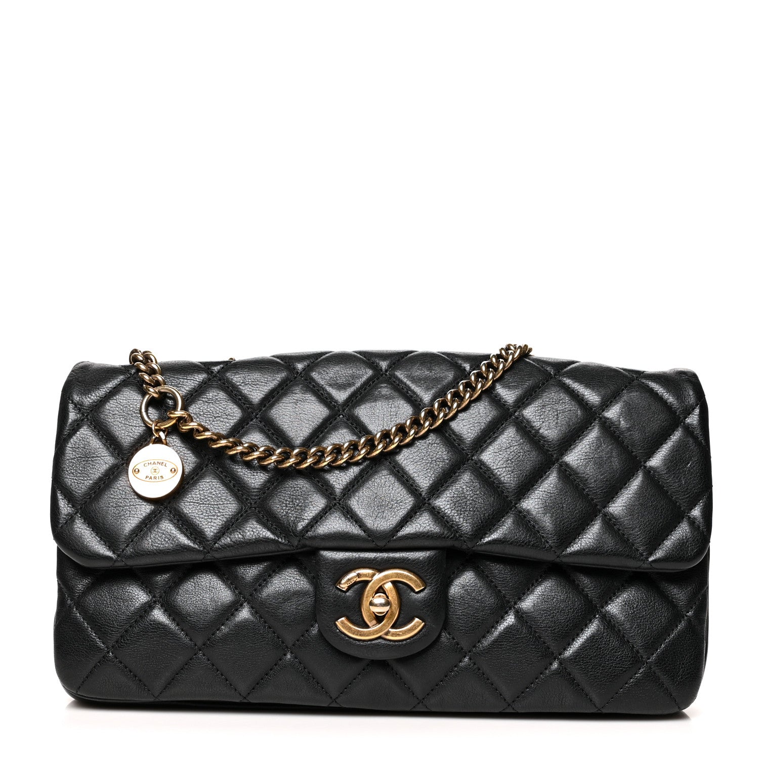 Chanel Calfskin Quilted Medium CC Crown Flap Black 1 of 12