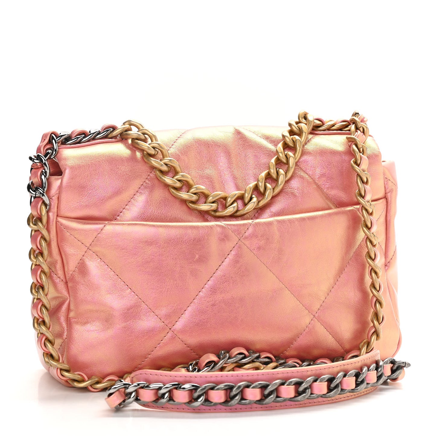Iridescent Calfskin Quilted Medium Chanel 19 Flap Pink