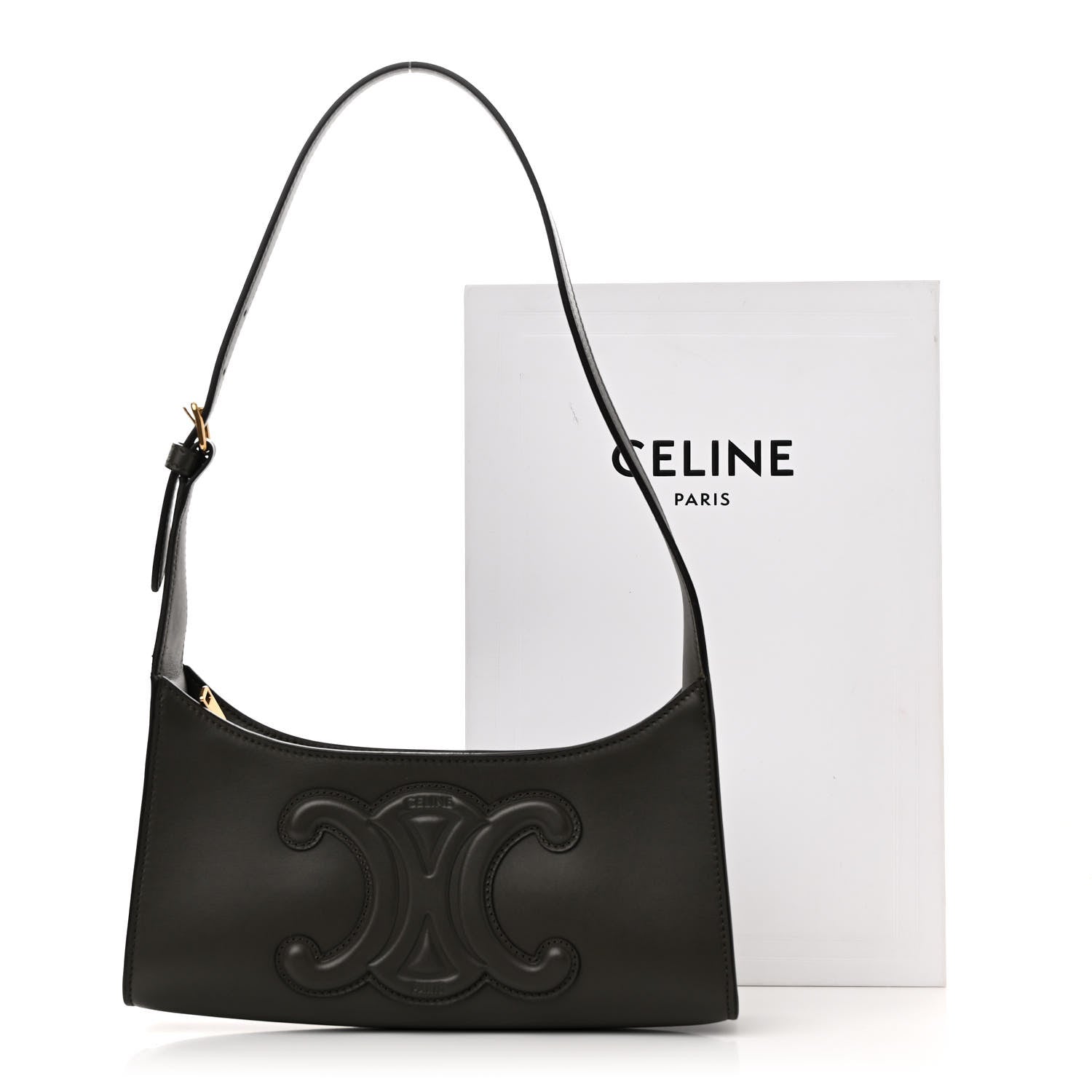 Celine Smooth Calfskin Cuir Triomphe Shoulder Bag Dark Army 11 of 11