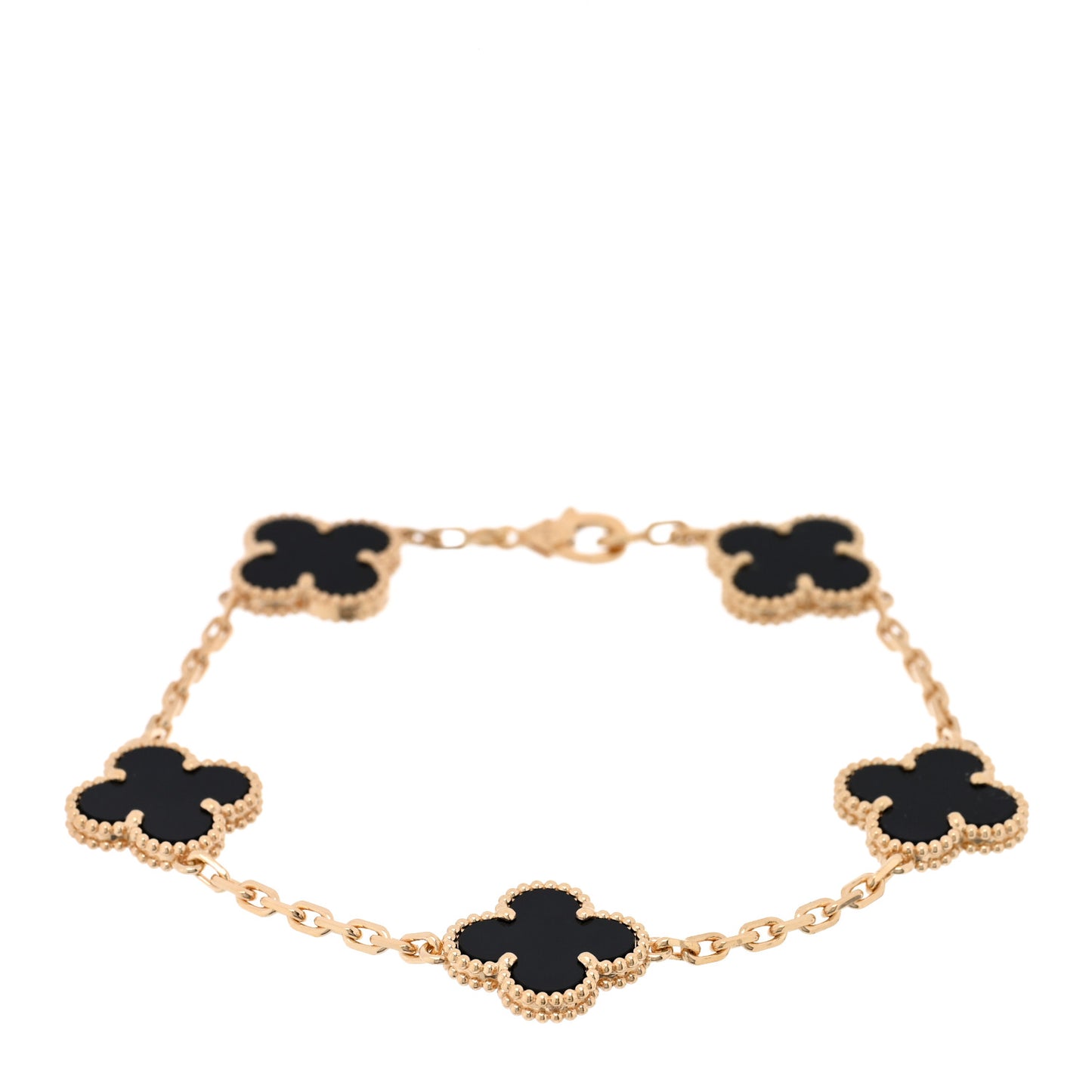 18K Yellow Gold Black Onyx 5 Motifs Vintage Alhambra Bracelet