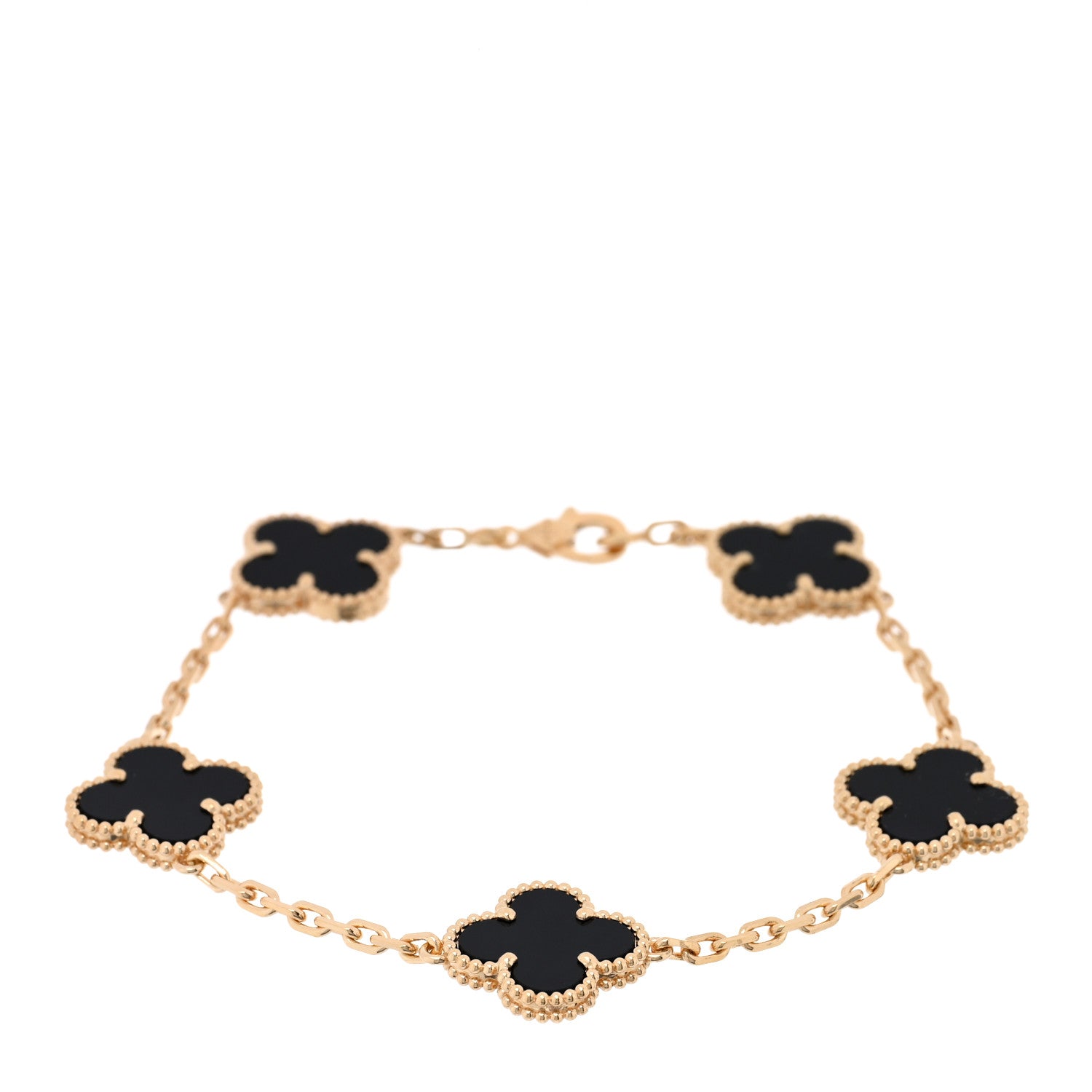 Van Cleef & Arpels 18K Yellow Gold Black Onyx 5 Motifs Vintage Alhambra Bracelet 1 of 4