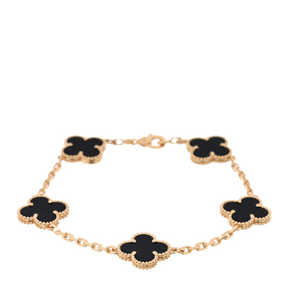 Van Cleef & Arpels 18K Yellow Gold Black Onyx 5 Motifs Vintage Alhambra Bracelet 1 of 4