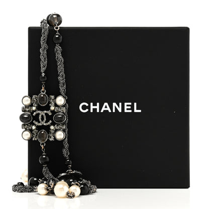 Chanel Pearl Bead Enamel CC Baroque Long Necklace Black Gold 3 of 6
