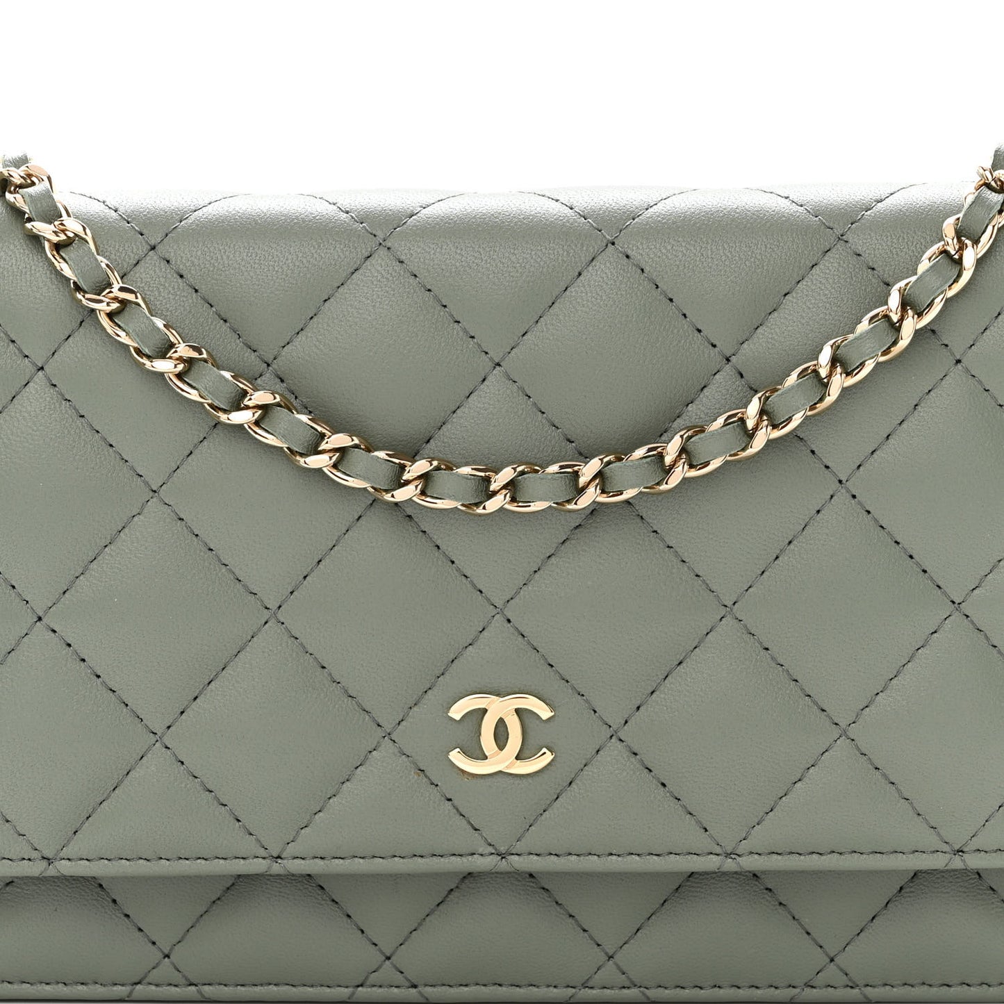 Lambskin Quilted Wallet On Chain WOC Green