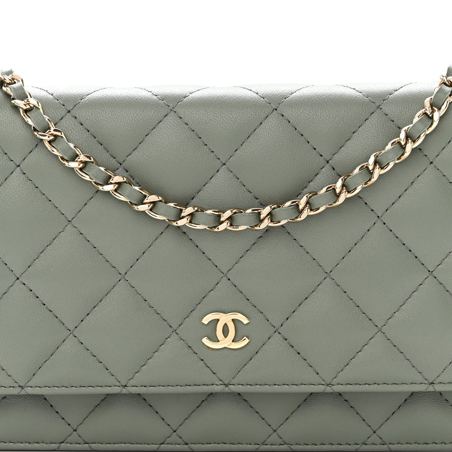 Chanel Lambskin Quilted Wallet On Chain WOC Green 8 of 11