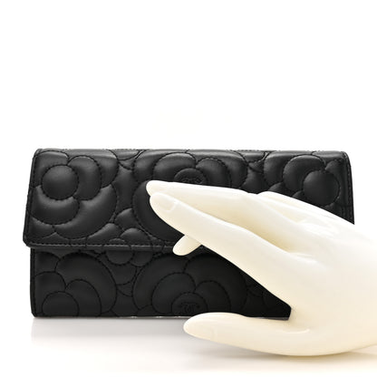Chanel Lambskin Embossed Camellia Flap Wallet Black 2 of 12