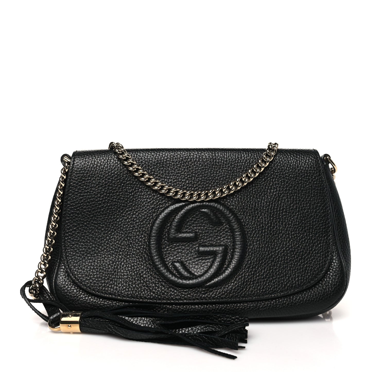 Pebbled Calfskin Medium Soho Flap Crossbody Black