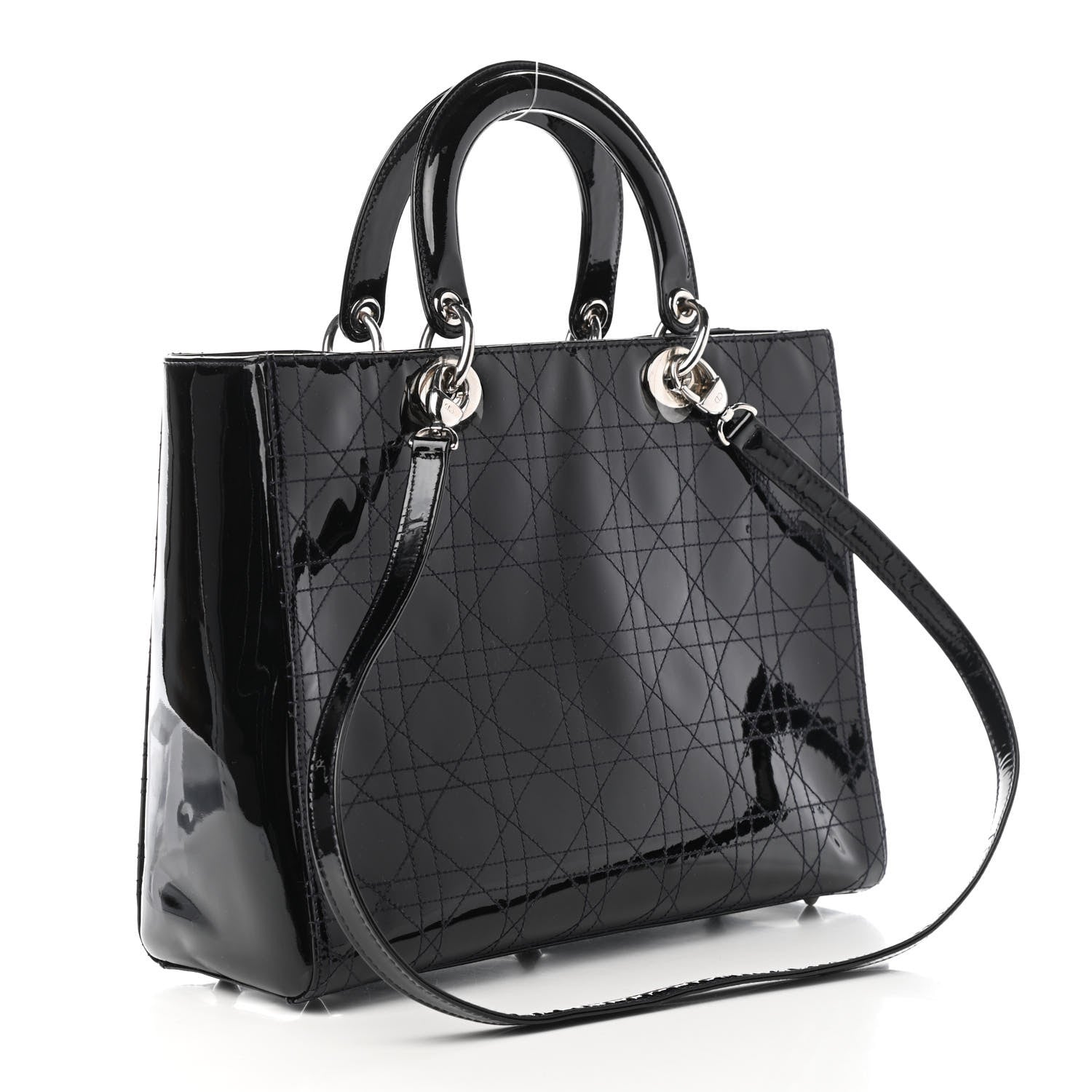 Christian Dior Patent Cannage Stitched Large Lady Dior Dark Navy Blue 2 of 4