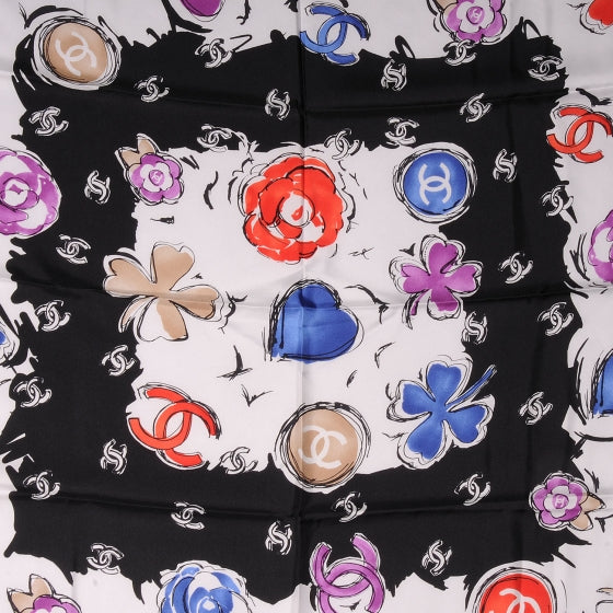 Chanel Silk CC Camellia Clover Heart Square Scarf 1 of 5