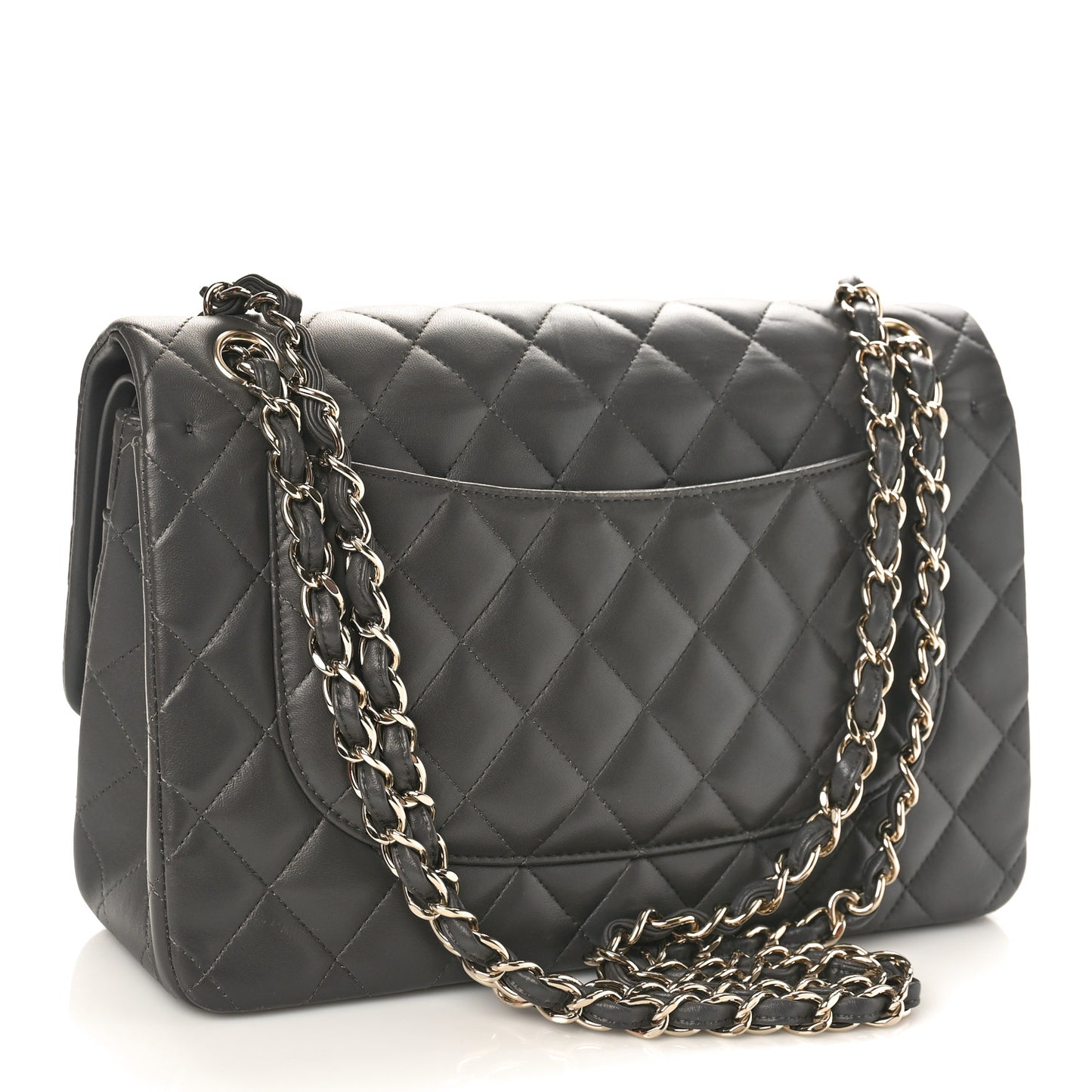 Lambskin Quilted Jumbo Double Flap Grey