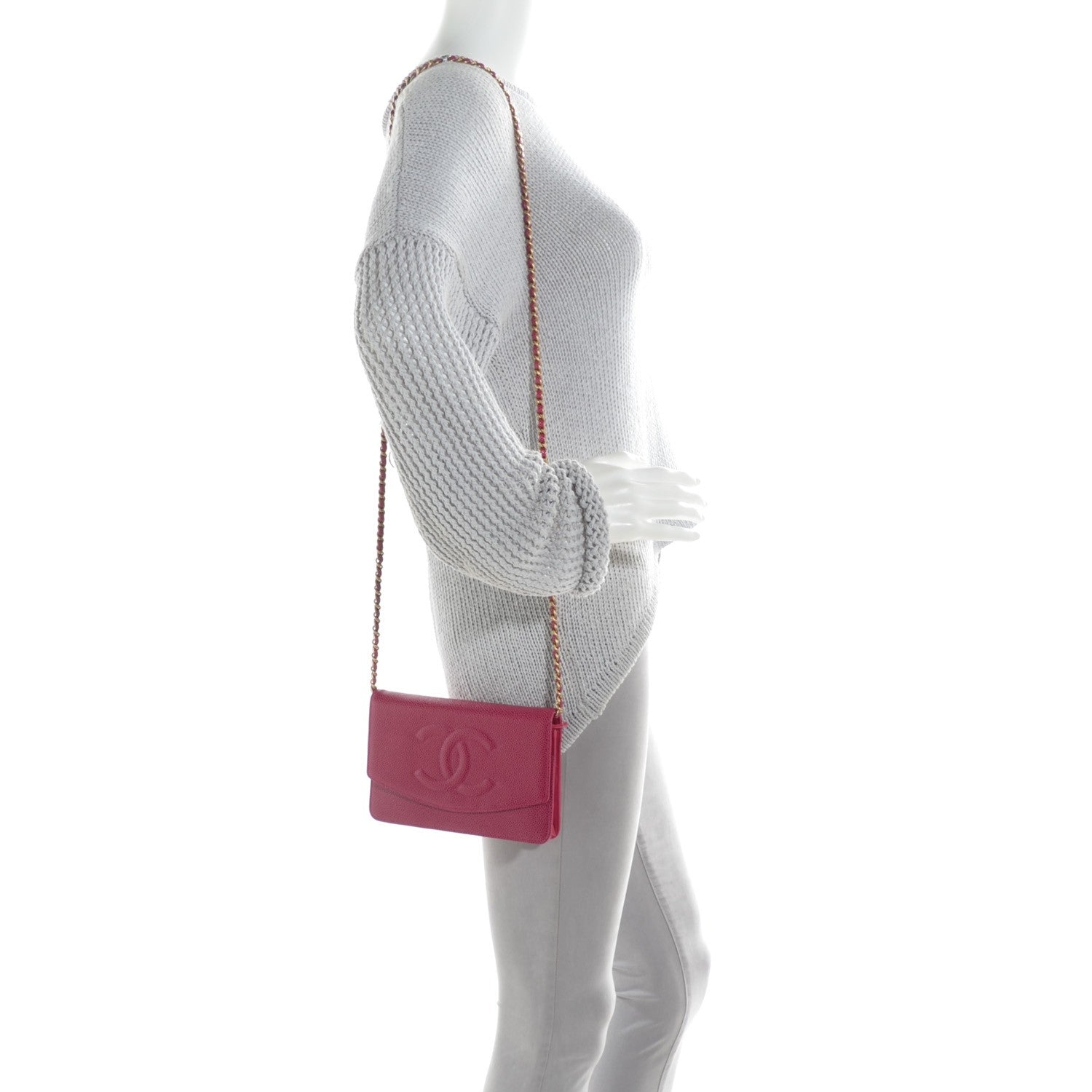 Chanel Caviar Timeless CC Wallet on Chain WOC Dark Fuchsia 2 of 18