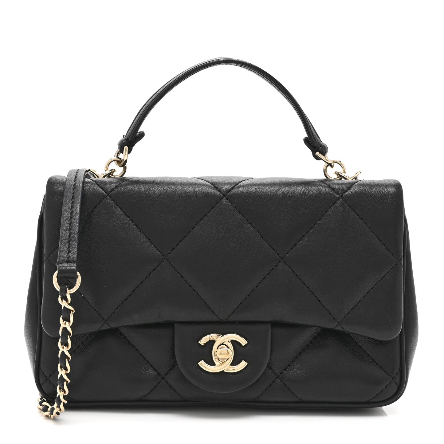 Lambskin Quilted Small Easy Carry Flap Black