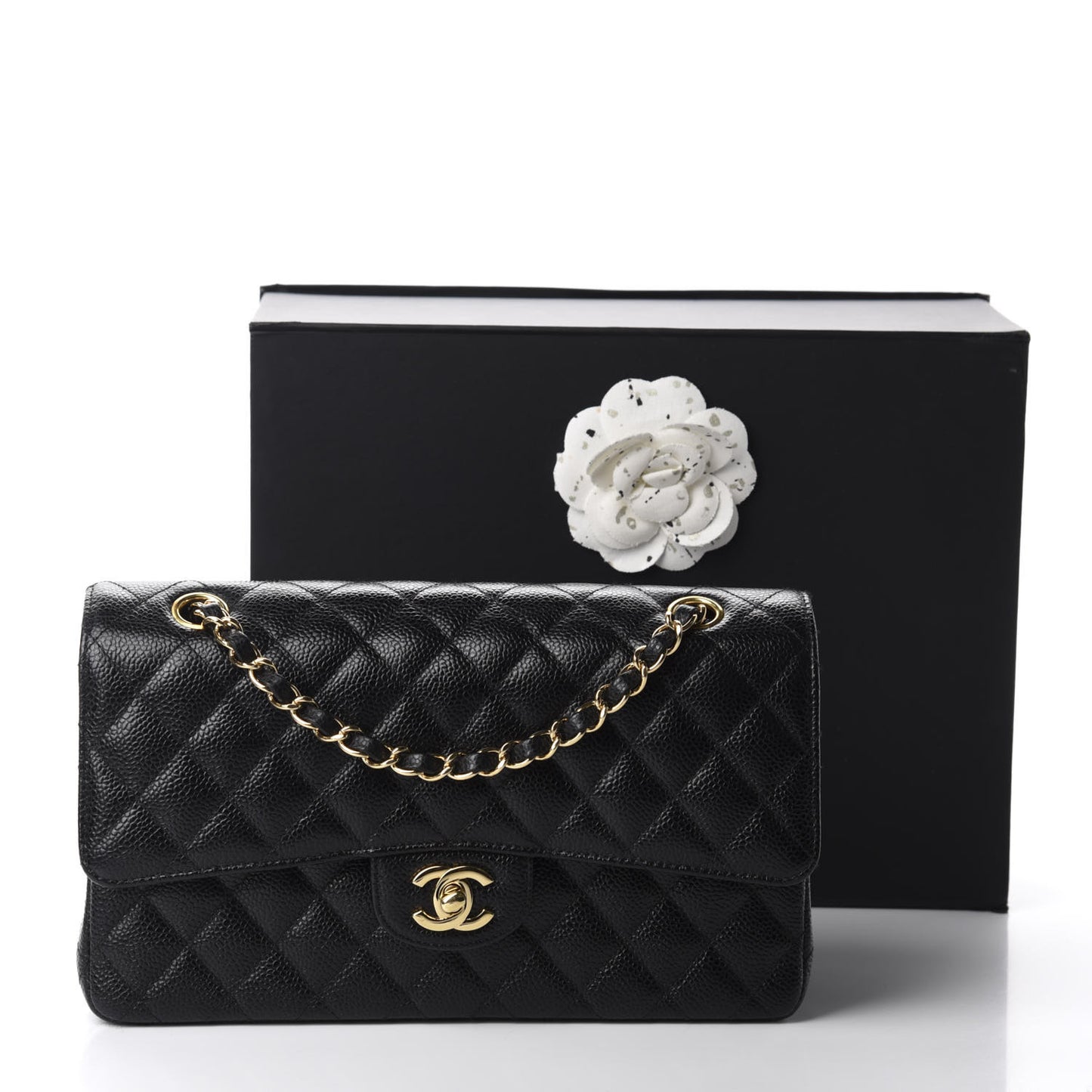 Caviar Quilted Medium Double Flap Black