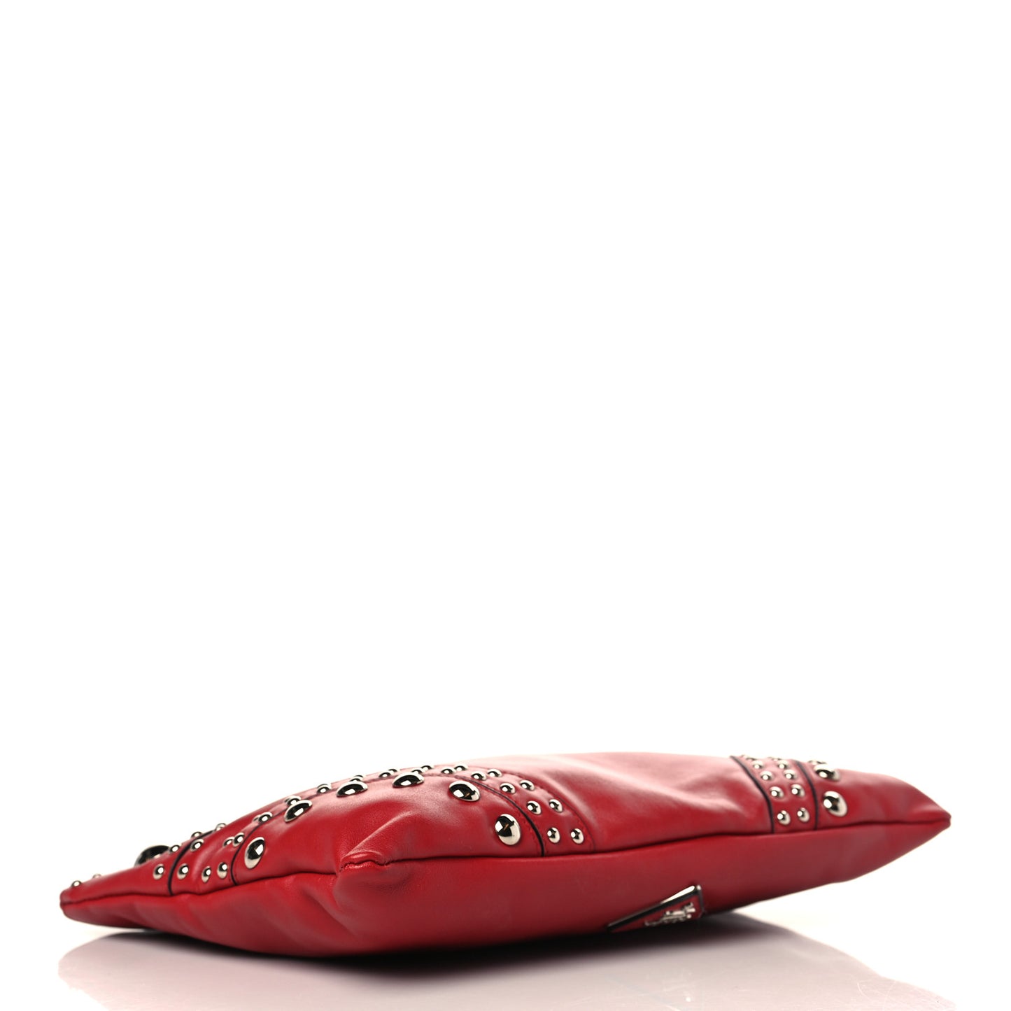 Soft Calfskin Studded Zip Clutch Fuoco