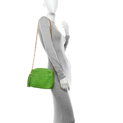 Chanel Lambskin Quilted Tassel Camera Case Green 2 of 14