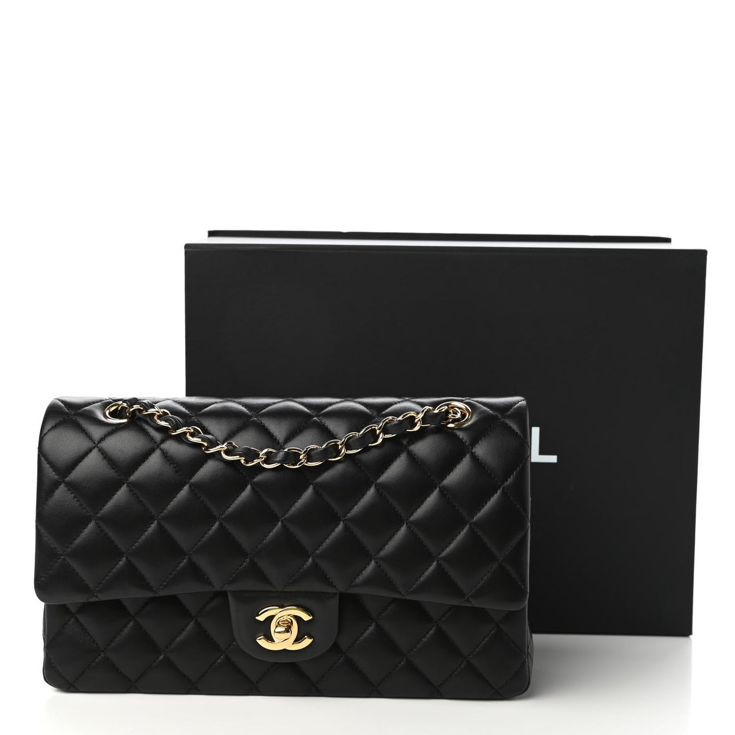 Lambskin Quilted Medium Double Flap Black