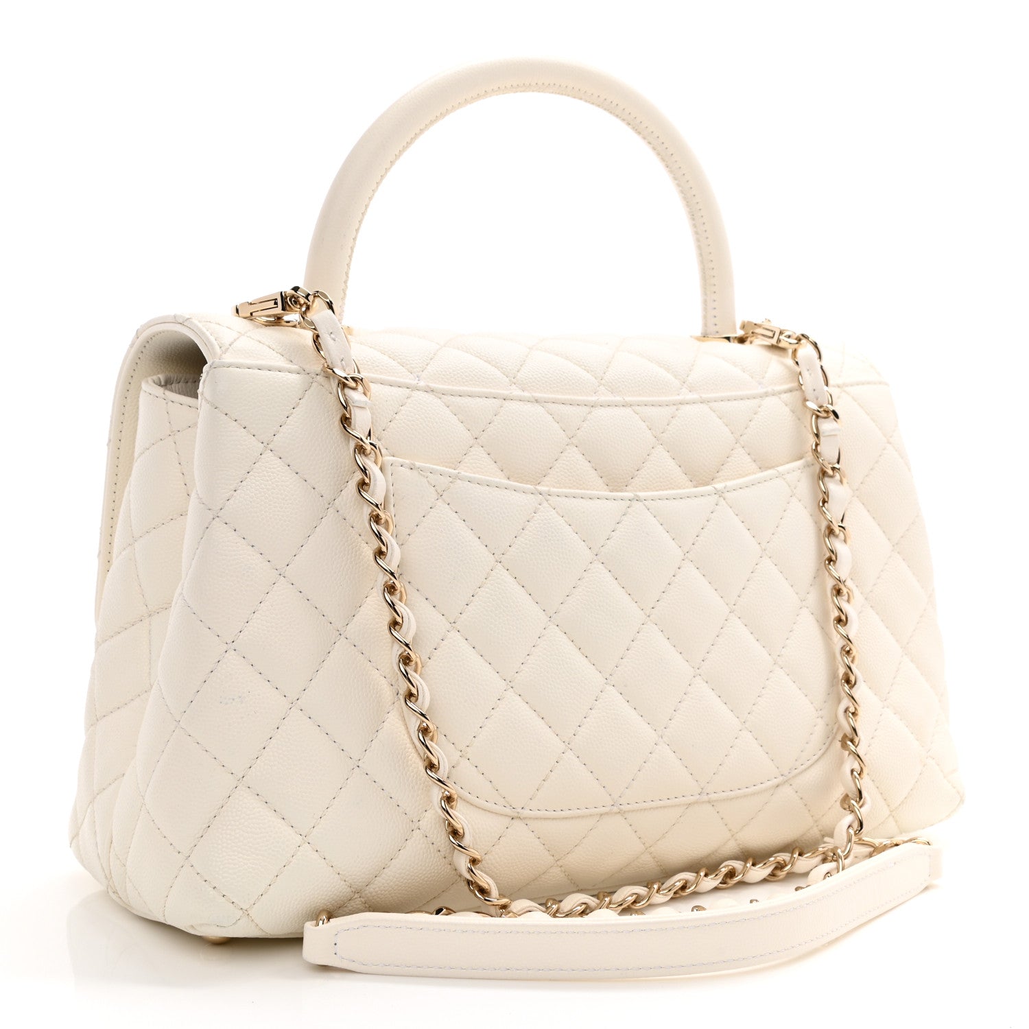 Chanel Caviar Quilted Small Coco Handle Flap White 5 of 17